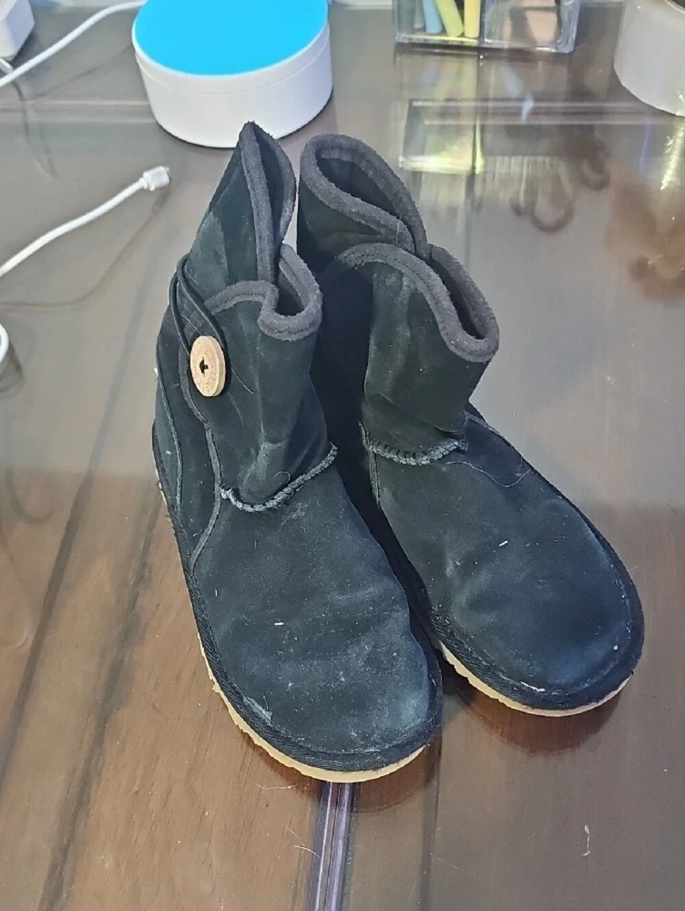 UGG Kids Black Suede Button Booties